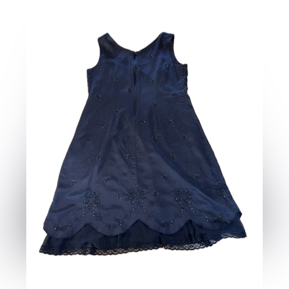 Kenzie Vintage Black Silk Dress Lined Y2K Coquette Style Embroidered Bows SZ 14 - Picture 2 of 15